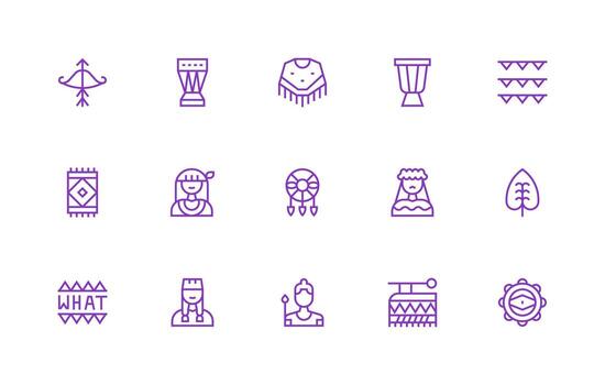 Tribal Design Icons featuring 15 in Regular Line Style Multi-Purpose Icon Set vector