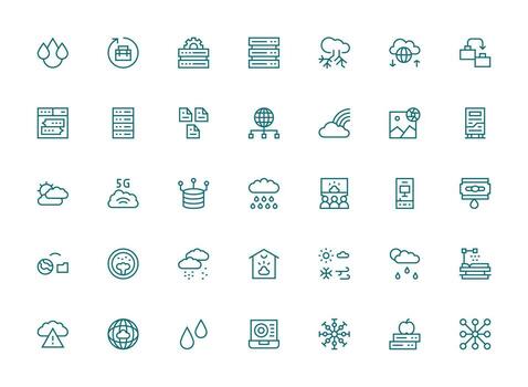 Cloud Icon Collection with 35 Regular Clean Line Designs Functional Icon Series vector