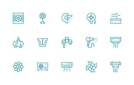 Blower Visual Pack containing 15 Regular Line Icons Icon Set for Web vector