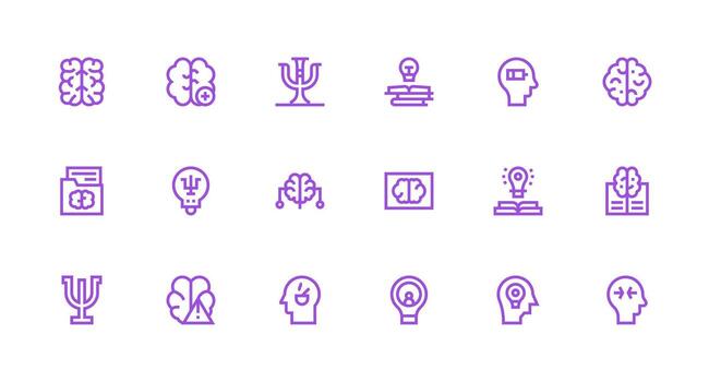 Brain Design Icons featuring 18 in Strong Stroke Line Style Compact Icon Set vector