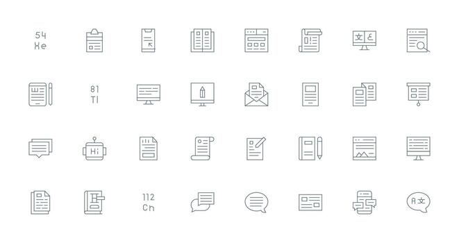 32 Thin Line Vectors for Text Theme Flexible Icon System for Web Interfaces