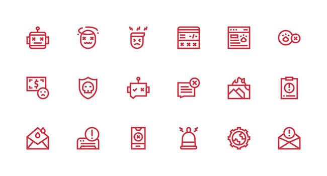 error icono colección con 18 fuerte carrera línea diseños monitor icono paquete vector