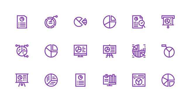 Pie Chart featuring 18 Icons in Strong Stroke Line Design Multi-Purpose Icon Pack for Templates vector