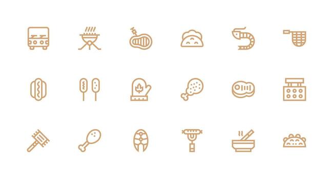 18 Icons for Grill in Strong Stroke Line Format Reusable Icon Set vector