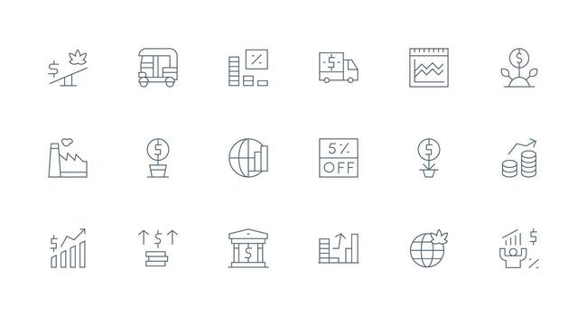 18 Icons for Economy in Minimal Line Format Icons Built for Visual Consistency Pack vector