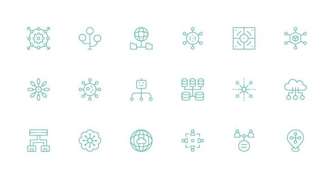 Distributed Set with 18 Minimal Line Icons User Interface Icons for Digital Products vector