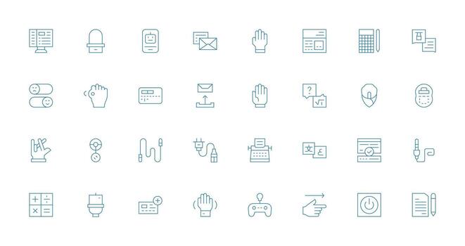 Delgado línea estilo entrada íconos con 32 vectores ui y ux enfocado icono colección