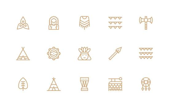 Tribal Icon Set with 15 Regular Line Graphics Quick Access Icons for UI Development vector