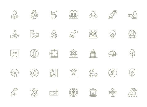 Light Line Style Conservation Icons with 35 Vectors Well-Structured Icons for Creative Use