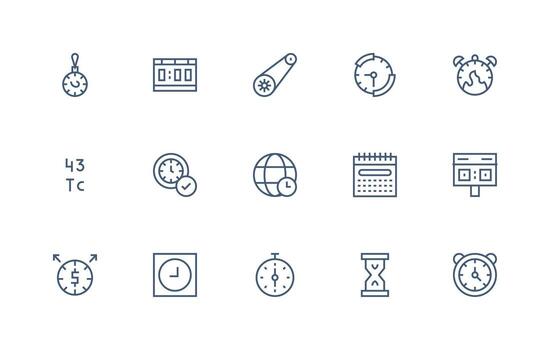 15 Regular Line Style Icons from Timing Collection Complete Icon Bundle for Web Design vector