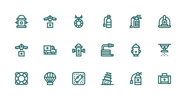 Emergency Response Design Icons featuring 18 in Strong Stroke Line Style All Device Compatible Icon Set vector