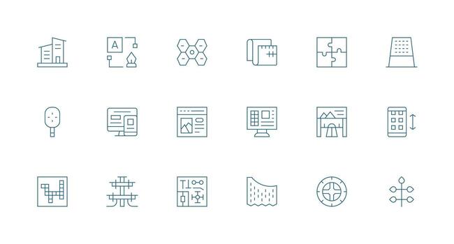 diseño icono conjunto con 18 mínimo línea gráficos ordenado icono conjunto vector