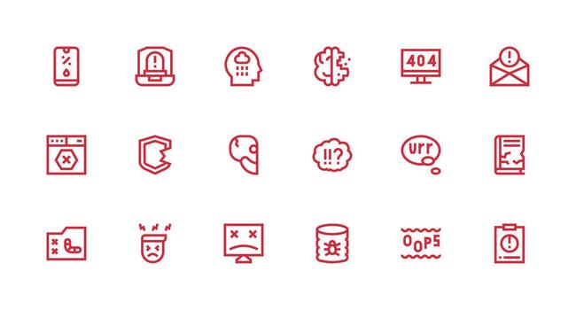 Strong Stroke Line Icons from System Error Set with 18 Vectors Clean Icon Pack