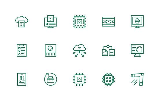 Data Processing Visual Pack containing 15 Regular Line Icons Clean Set for Layout Prototypes vector