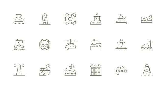 18 Minimal Line Icons for Ship Graphics Multi-Purpose Icon Set vector