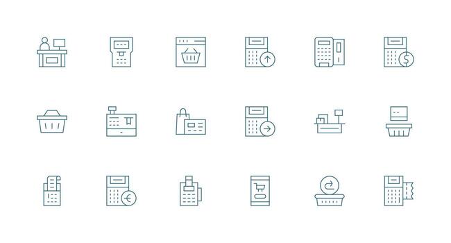 Checkout Icon Set with 18 Minimal Line Graphics Essential Icon Set for Teams vector