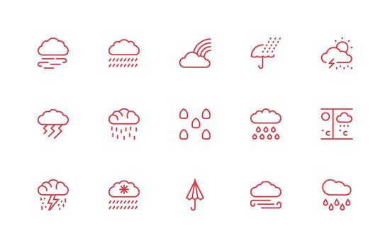Stormy Design Icons featuring 15 in Regular Line Style General Use Icon Pack vector