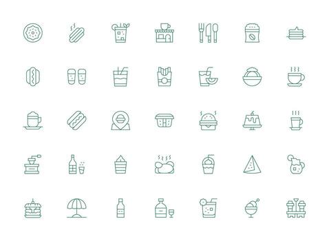 Cafe Icon Set with 35 Light Line Graphics Scalable Icons for Cross-Platform Interfaces vector