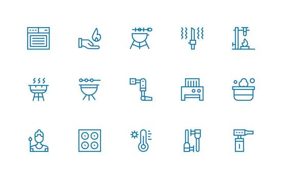 Regular Line Style Heat Icons with 15 Vectors Balanced Icon Set for Functional Design