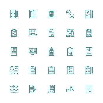 Survey Icon Set with 25 Medium Stroke Outline Graphics Icon Pack for Various Themes vector