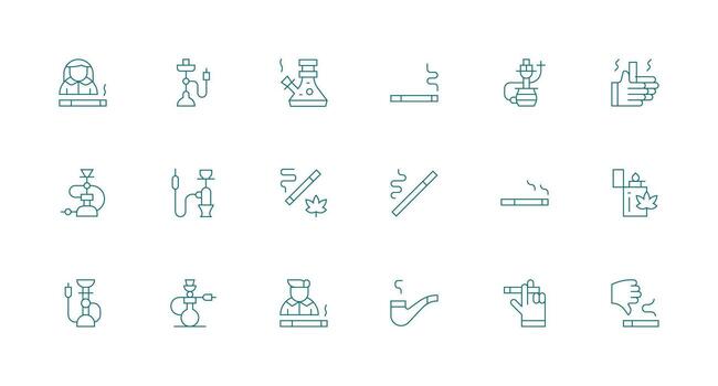 Smoking Set with 18 Minimal Line Icons Icons Built for Visual Consistency Pack vector