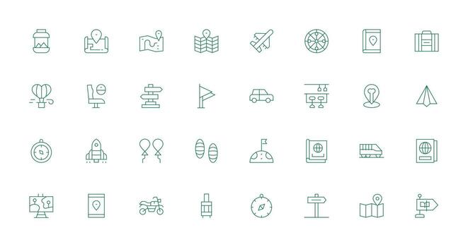 Thin Line Style Journey Icons with 32 Vectors Multi-Purpose Icon Set
