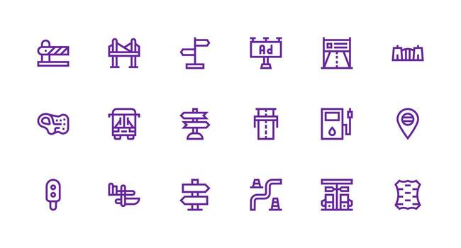 Highway Icon Set with 18 Strong Stroke Line Graphics Creative Icon Set vector