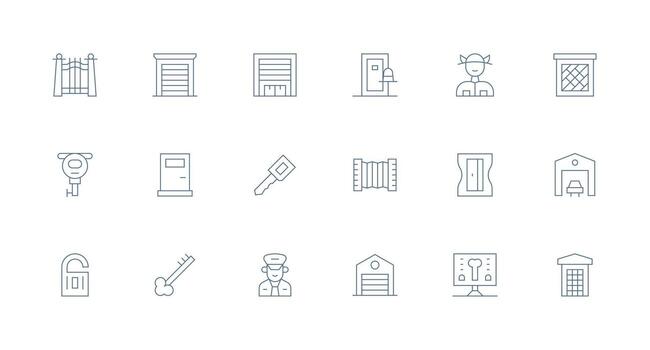 Door Design Icons featuring 18 in Minimal Line Style Modern Line and Glyph Icon Series vector