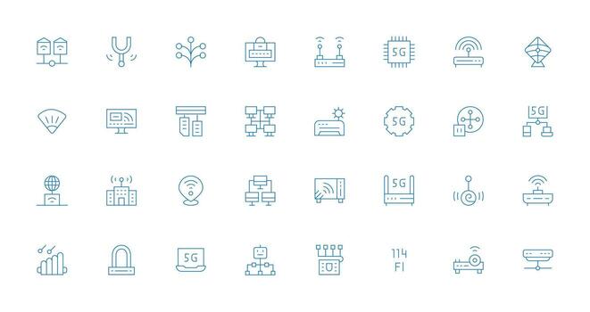 enrutador presentando 32 íconos en Delgado línea diseño editable icono colección vector