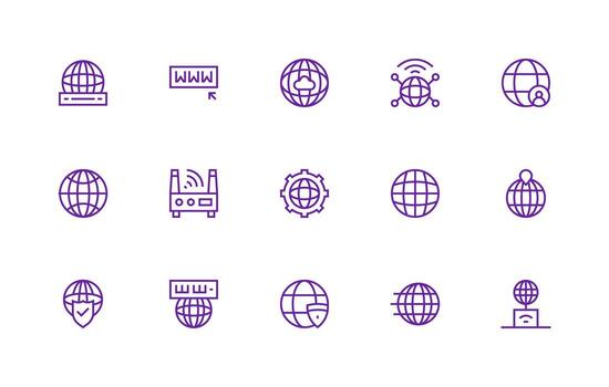15 Icons for Global Network in Regular Line Format Versatile Icon Collection for Designers vector