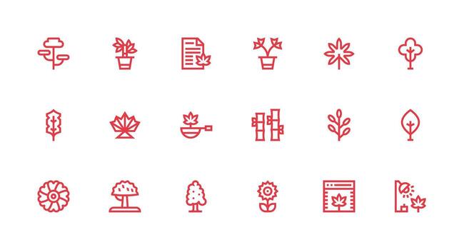 Leafy Icon Set with 18 Strong Stroke Line Graphics Customizable Icon Series for Mobile Screens vector