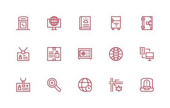 regular línea estilo acceso íconos con 15 vectores de confianza íconos para todas interfaces