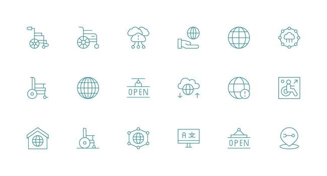 Accessibility Design Icons featuring 18 in Minimal Line Style User Interface Icons for Digital Products vector