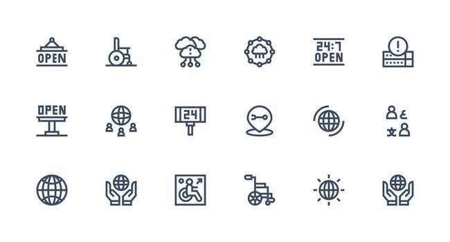 18 Strong Stroke Line Icons for Accessibility Graphics Icon Set for Apps vector