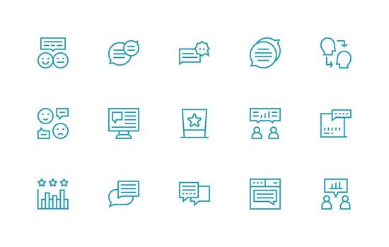 15 regular línea vectores para usuario realimentación tema completar icono conjunto para móvil aplicaciones