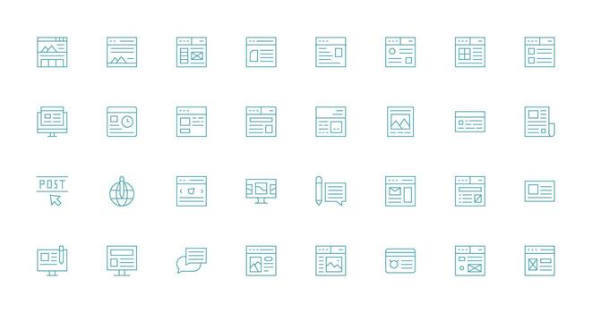Blog Icon Set with 32 Thin Line Graphics Flat Icon Set vector