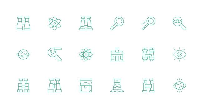 descubrimiento icono conjunto con 18 mínimo línea gráficos simplificado icono paquete para visual herramientas vector