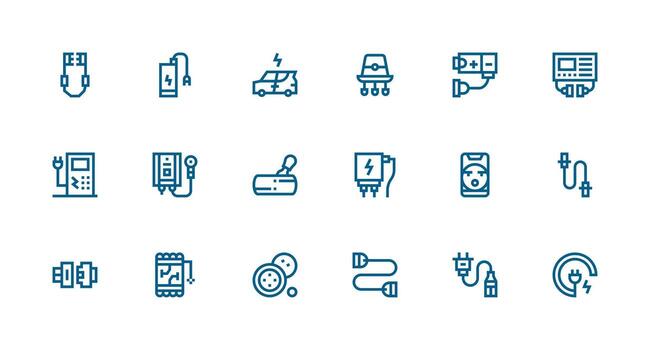 18 Strong Stroke Line Icons for Plug Graphics Clean Set for Layout Prototypes vector
