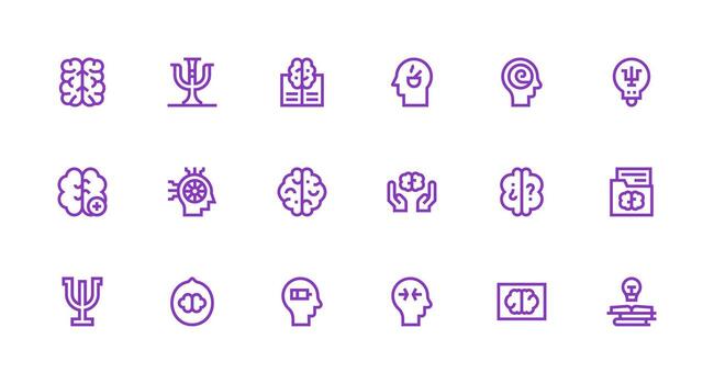 Brain Design Icons featuring 18 in Strong Stroke Line Style UI and UX Focused Icon Collection vector