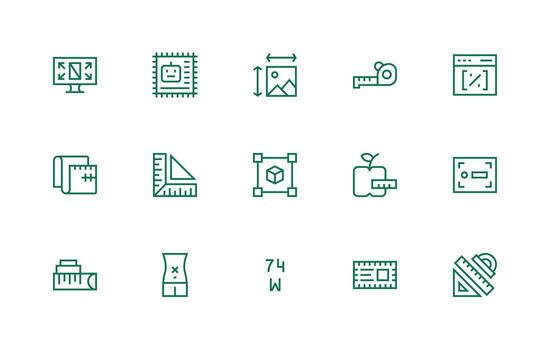 Regular Line Icons from Dimensions Set with 15 Vectors Line Icon Collection