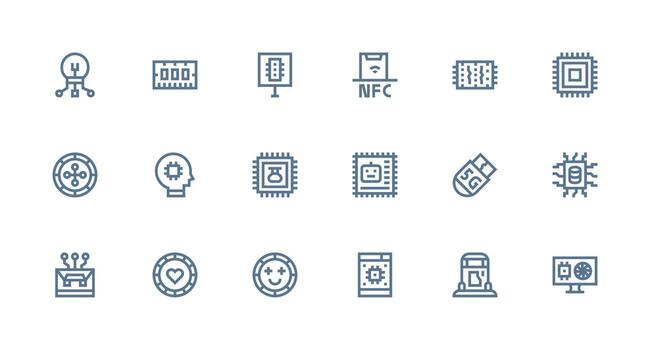 Chip featuring 18 Icons in Strong Stroke Line Design Simplified Icon Pack for Visual Tools vector