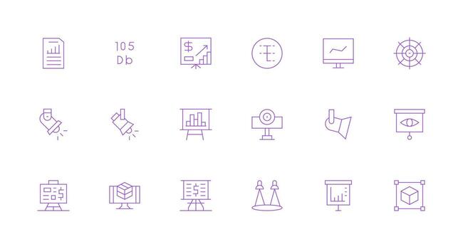 proyección icono conjunto con 18 mínimo línea gráficos imprimible icono colección vector