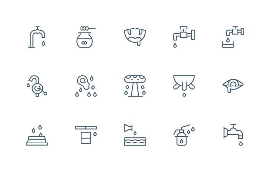 goteo diseño íconos presentando 15 en regular línea estilo rápido acceso íconos para ui desarrollo vector