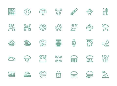 lluvia presentando 35 íconos en regular limpiar línea diseño núcleo icono colección para diario Tareas vector
