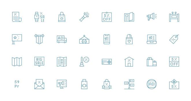 promocional diseño íconos presentando 32 en Delgado línea estilo completar icono haz para web diseño vector