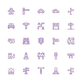 Medium Stroke Outline Style Road Icons with 25 Vectors Simple Icons for Interface and Wireframes