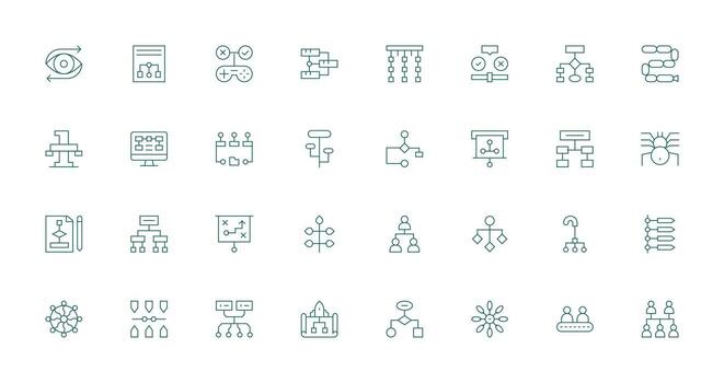 Flowchart featuring 32 Icons in Thin Line Design Icon Set for Web vector