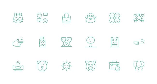 Happy Icon Set with 18 Minimal Line Graphics Organized Icon Pack for Quick Access vector