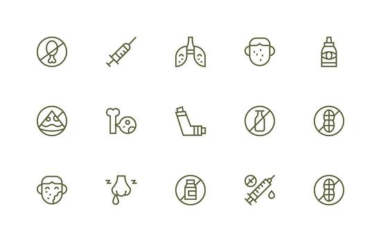 Allergy featuring 15 Icons in Regular Line Design Reliable Icons for All Interfaces vector