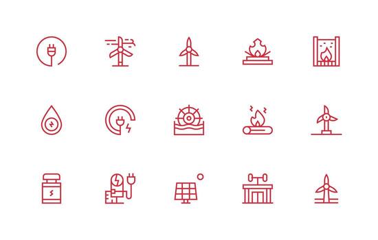 15 regular línea íconos para energía fuente gráficos monitor icono paquete vector